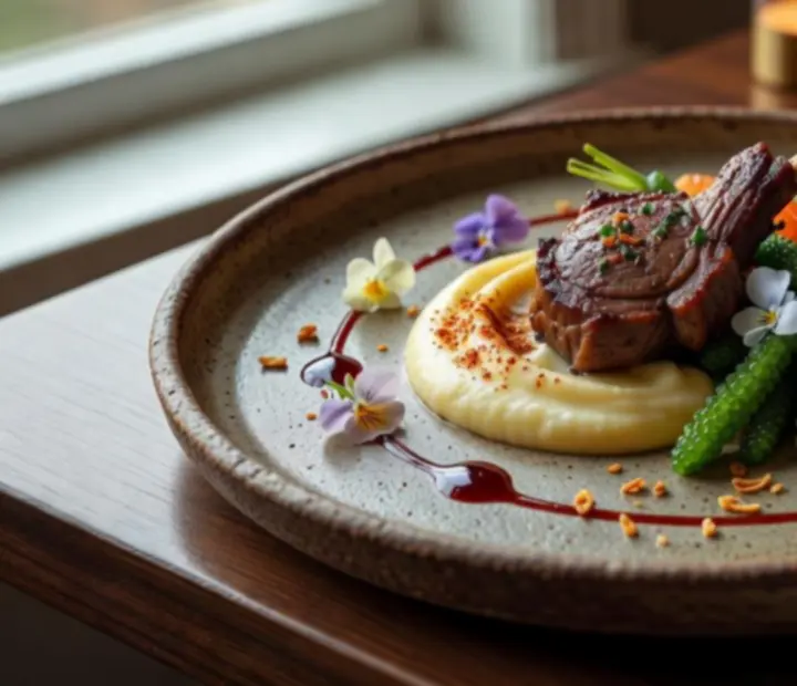 Chef presenting a signature plated modern Australian dish at TheFeltKitchen