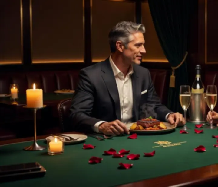 Romantic VIP evening at TheFeltKitchen with candlelit table and refined poker lounge