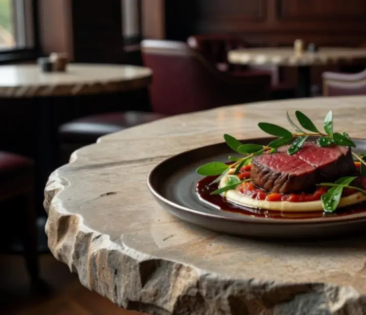 Signature Australian fine dining dish artfully plated on a stoneware plate