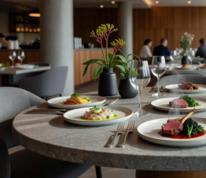 Cinematic plating of TheFeltKitchen signature tasting menu with seasonal Australian produce
